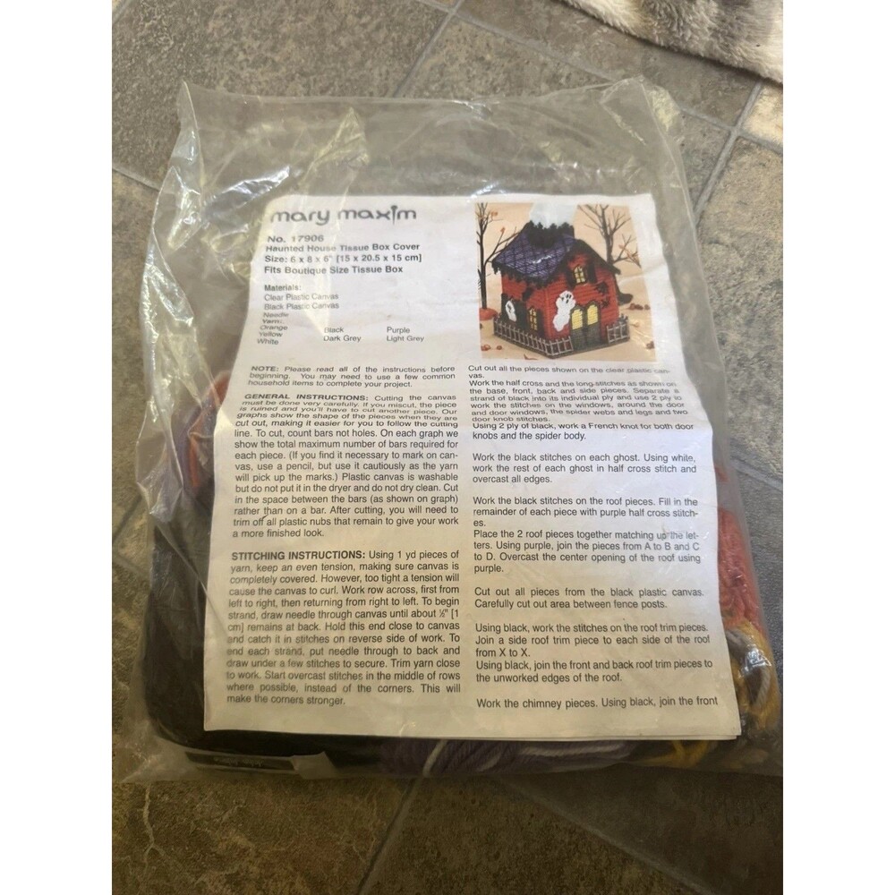 Mary Maxim Haunted House Tissue Box Cover 17906 Kit - Missing Canvas Plastic